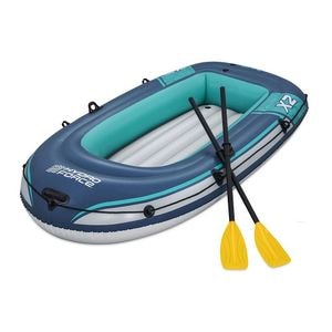 Barca gonflabila Bestway, 3 camere de aer, 2 adulti, 2 vasle din plastic, sarcina maxima 250 kg, pompa cu piston inclusa, 232 x 118 cm, albastra