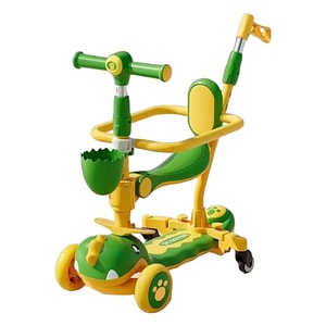 Trotineta 6 in 1 TR36 Dinozaurul Verde, cu maner de impins si bare de protectie, 2-12 ani
