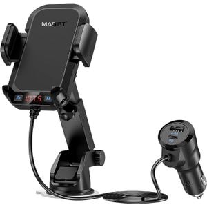 Modulator FM 2 in 1 cu suport telefon Magift, Bluetooth 5.3, transmitator cu functie de incarcator auto, incarcare rapida PD, si incarcare USB, AUX, cu sunet HiFi