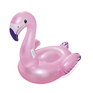 Saltea gonflabila Bestway, confectionata din vinil, 2 camere de aer, 2 manere, in forma de flamingo, 127x127 cm, roz