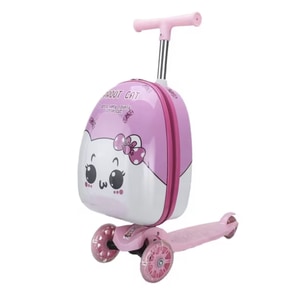 Trotineta 2 in 1 Krista 618-1, cu ghiozdan troler si roti LED, roz