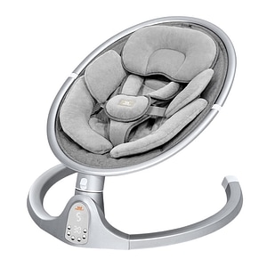 Leagan Electric Bebelusi KidProtect Baby Bliss, Muzica 10 Piese Incorporate, Bluetooth, Telecomanda, 5 Trepte Balansoar, Timmer, Centura, Pernuta, Bara Jucarii, Baza Aluminiu, Gri