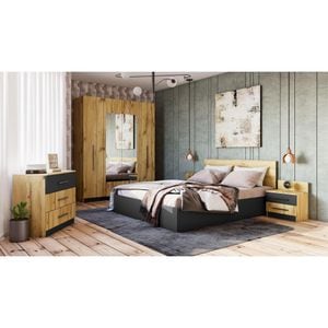 Set dormitor complet Denver, Sani  stejar kraft si antracit