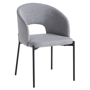 Scaun pentru sufragerie, gri, negru, tapitat, cu decupaj modern, picioare din metal, sezut moale, design elegant, living, bucatarie, comercial, 51x57x77 cm