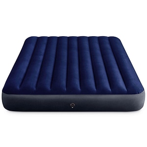 Saltea gonflabila Intex, confectionata din PVC si velur, Tehnologie Fiber-Tech, cu pompa cu piston, 203 x 152 x 25 cm, albastra