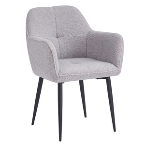 Scaun de sufragerie, tapiterie Boucle, eleganta, sezut moale, picioare negre din metal, design modern, ideal pentru living, bucatarie, alte spatii, 57x61x84 cm, gri