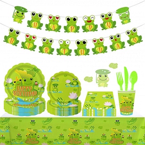 Set de vesela pentru petrecere JeVenis, carton, verde, 42 piese