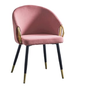 Scaun de bucatarie, living, de desing, culoare roz, auriu, negru, model elegant, catifea, 55x56x78 cm, Bortis