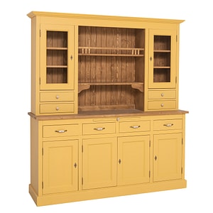 Bufet cu 6 usi, 8 sertare, culoare blat maro P001, culoare exterior galbena P050, culoare interior maro P001, dublu color,100% lemn masiv, 180x197x50 cm