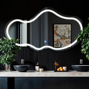 Oglinda LED Reyze Gama Salono Model LED 1, 200x111 cm Asimetrica 3, LED 6000K Rece, 2 Butoane Touch, Functie dezaburire 30-40
