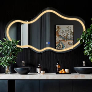 Oglinda LED Reyze Gama Salono Model LED 1, 190x105 cm Asimetrica 3, LED 3000K Cald, 2 Butoane Touch, Functie dezaburire 30-40