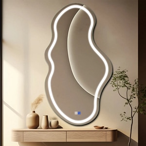 Oglinda LED Reyze Gama Salono Model LED 1, 105x190 cm Asimetrica 2, LED 6000K Rece, 2 Butoane Touch, Functie dezaburire 30-40