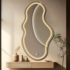Oglinda LED Reyze Gama Salono Model LED 1, 111x200 cm Asimetrica 2, LED 3000K Cald, 2 Butoane Touch, Functie dezaburire 30-40