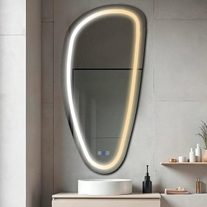 Oglinda LED Reyze Gama Salono Model LED 1, 100x200 cm Asimetrica 4, LED 3000K-6000K Dual, 3 Butoane Touch, Functie dezaburire 30-40, Temperatura LED Ajustabila