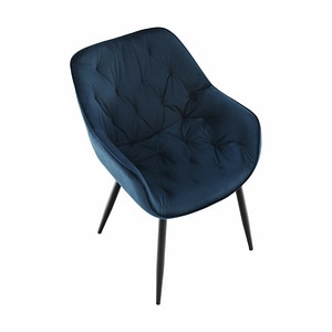 Scaun de design, catifea, picioare din metal, negre, tapiterie albastru inchis, design modern si elegant, confortabil, living, bucatarie, 58x80x68 cm