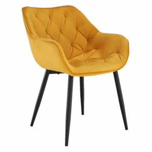 Scaun de design, galben, picioare din metal, tapitat, catifea, living, bucatarie, 58x80x68 cm