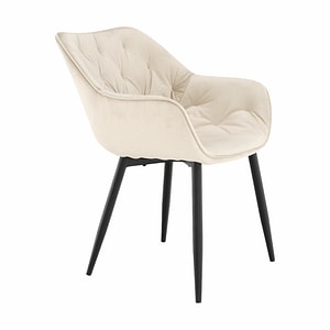Scaun de design, alb, bej, picioare negre, din metal, catifea, design elegant, living, bucatarie, 58x80x68 cm