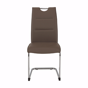Scaun dining, tapiterie din piele ecologica eleganta de culoare maro, sezut moale, picioare din metal cromat, rezistente, ideal pentru living, bucatarie, 44x60, 5x98 cm