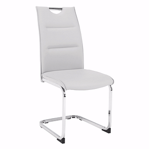 Scaun dining, tapiterie eleganta din piele ecologica de culoare gri deschis, sezut moale, picioare din metal cromat, rezistente, ideal pentru living, bucatarie, 44x60, 5x98 cm