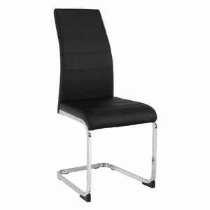 Scaun dining, tapiterie eleganta din piele ecologica neagra, sezut moale, picioare din metal cromat, rezistente, ideal pentru living, bucatarie, 42x56x99 cm