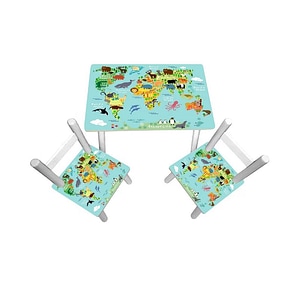 Masuta copii cu 2 scaunele Harta Animalelor pe Glob, 60 x 40 x 42 cm