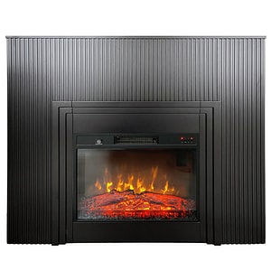 Semineu electric 3D cu riflaje ElectricSun LAMELIA negru mat, cu sunet, 3 culori, Wi-Fi cu APP internet, L120xH102cm