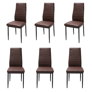 Set 6 scaune de bucatarie Oscar, piele ecologica, picioare metalice, 97 x 41 x 40 cm, Maro