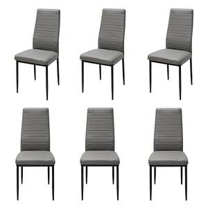 Set 6 scaune de bucatarie Oscar, piele ecologica, picioare metalice, 97 x 41 x 40 cm, Gri