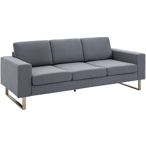 Canapea in 3 locuri cu perne HomCom, 200x82x78cm, PL/Lemn, Gri