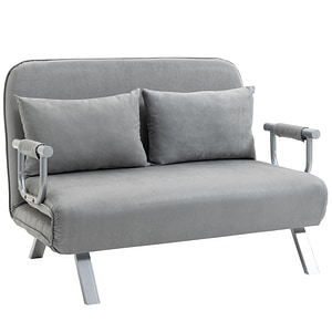 Canapea pat de 2 locuri cu spatar reglabil pe 5 nivele cu 2 perne HomCom, 105x80x78 cm, Otel, Gri deschis