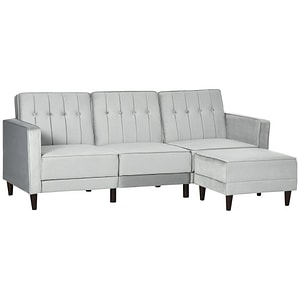 Canapea extensibila cu 3 locuri cu taburet si spatar inclinabil si scaun captusit HomCom, 218x85x86cm, PL, Gri
