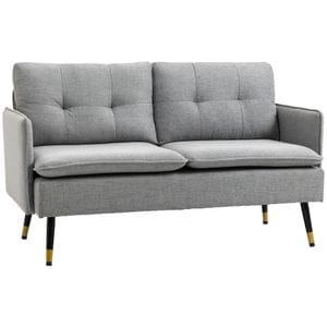 Canapea cu 2 locuri cu perne capitonate HomCom, 139x68x80 cm, PL, Gri