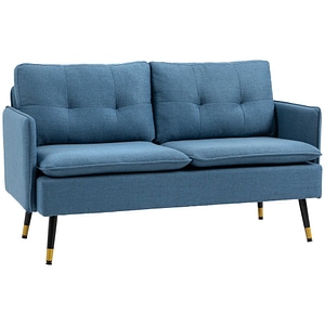 Canapele cu 2 locuri pentru camera de zi cu buton cu perne HomCom, 139x68x80cm, PL, Albastru