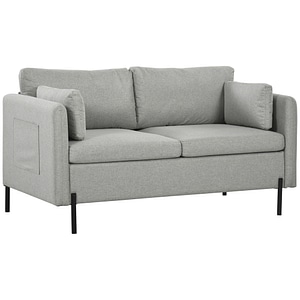 Canapele cu 2 locuri pentru camera de zi tapitata cu 2 buzunare laterale HomCom, 143W x 73D x 77Hcm, PL, Gri