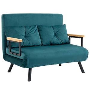 Canapea dubla extensibila 3 in 1 catifea cu spatar reglabil pe 5 niveluri si perne capitonate HomCom, 102x73x81cm, Otel, Verde