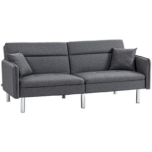 Canapea pat cu 3 locuri cu spatar reglabil pe 3 pozitii si 2 perne HomCom, 189x91x84 cm, PL, Gri