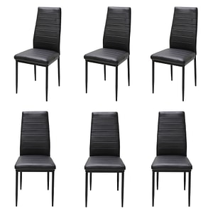 Set 6 scaune de bucatarie Oscar, piele ecologica, picioare metalice, 97 x 41 x 40 cm, Negru