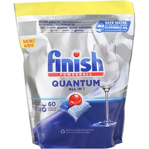 Detergent pentru masina de spalat vase Finish Poweball Quantum All in One, formula de curatare superioara, 60 spalari