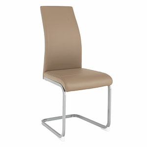Scaun dining, tapiterie eleganta din piele ecologica de culoare maro, sezut moale, picioare din metal cromat, rezistente, living, bucatarie, 42x56x99 cm