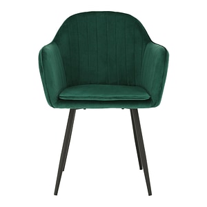 Scaun de design, dining, tesatura de catifea verde smarald, eleganta, sezut moale, picioare rezistente din metal, negre, living, birou, bucatarie, 56x82x55 cm