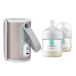 Set incalzitor biberoane Lionelo ThermUp Go, portabil, USB, Roz + 2x biberoane, Philips Avent, Cu supapa AirFree, 0 luni+, 125 ml, Alb