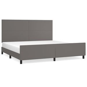 Cadru de pat vidaXL cu tablie, gri, 200x200 cm, piele ecologica, cadre de pat cu tablie, pat