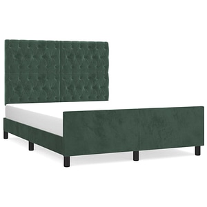 Cadru de pat vidaXL fara saltea, verde inchis, 140x200 cm, catifea, cadre de pat cu tablie, pat