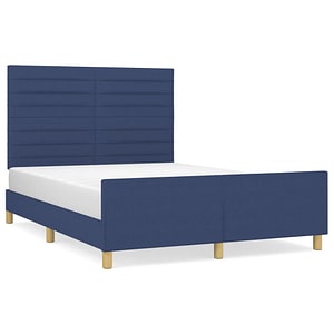Cadru de pat vidaXL fara saltea, albastru, 140x190 cm, textil, cadre de pat cu tablie, pat