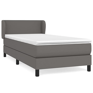 Pat box spring vidaXL cu saltea, gri, 80x200 cm, piele ecologica, paturi continentale, pat cu arcuri