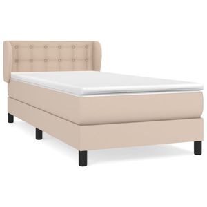 Pat box spring vidaXL cu saltea, cappuccino, 80x200 cm piele ecologica, paturi continentale, pat cu arcuri