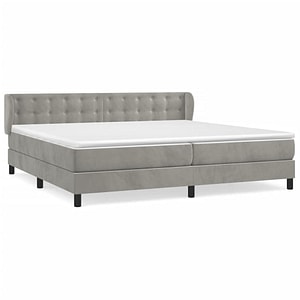 Pat box spring vidaXL cu saltea, gri deschis, 200x200 cm, catifea, paturi continentale, pat cu arcuri