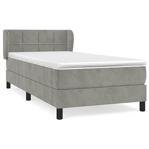 Pat continental vidaXL  cu saltea, gri deschis, 80x200 cm, catifea, paturi continentale, pat cu arcuri
