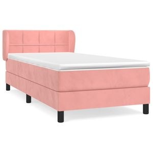 Pat box spring vidaXL cu saltea, roz, 80x200 cm, catifea, paturi continentale, pat cu arcuri
