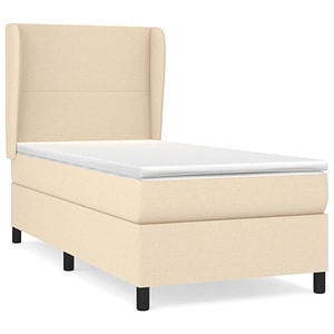 Pat box spring vidaXL cu saltea, crem, 90x190 cm, textil, paturi continentale, pat cu arcuri